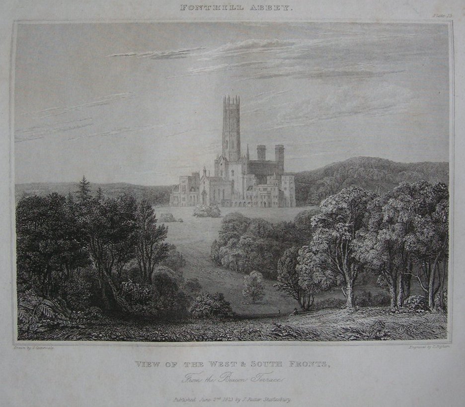 Print - Fonthill Abbey. View of the West & South Fronts. - Higham